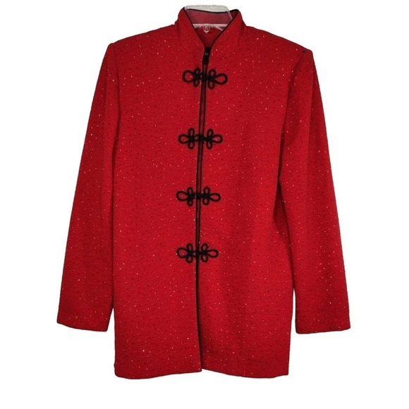 Vintage Sag Harbor Jacket Snap Up Women Size 10 Red Long Sleeve Formal Party - Picture 1 of 9
